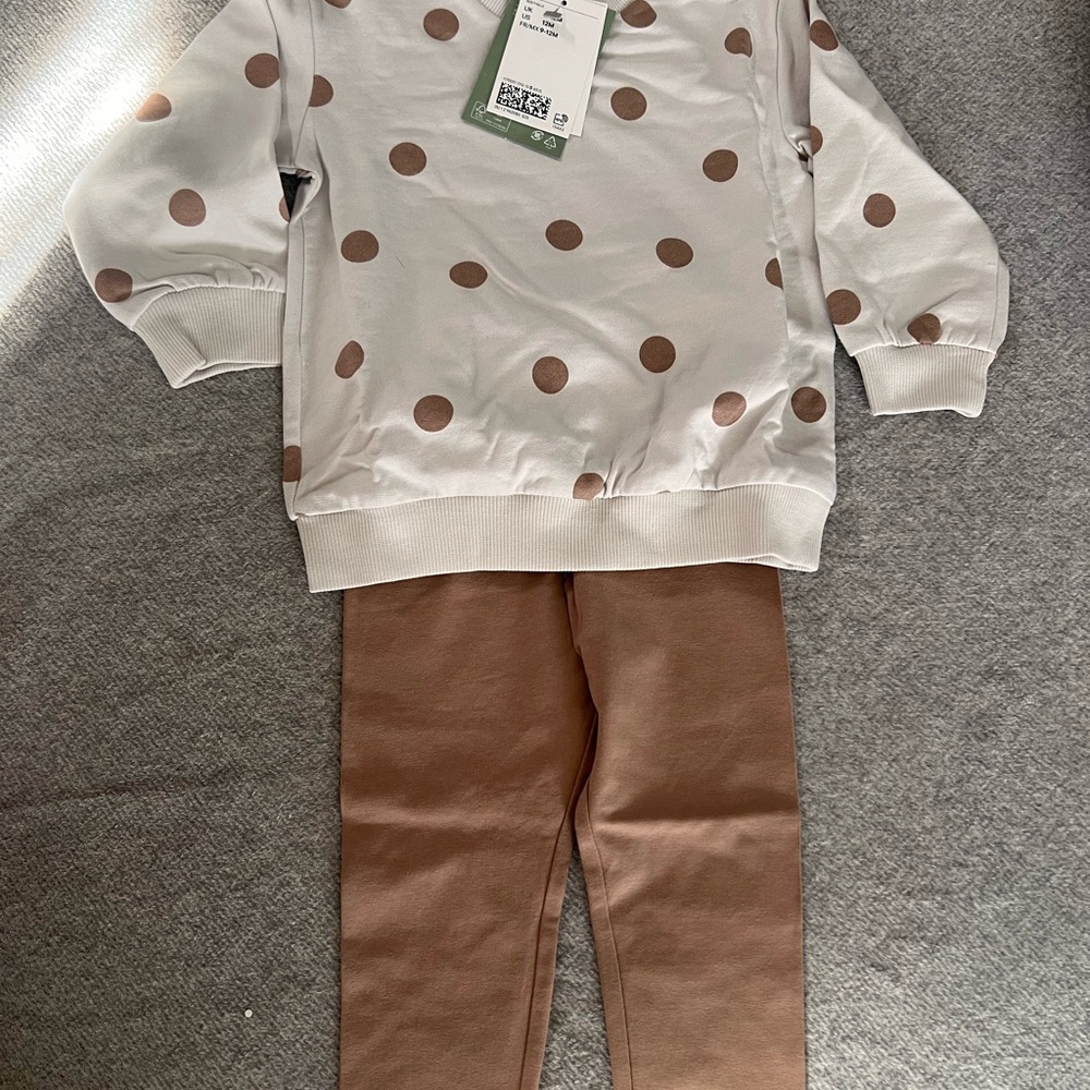 H&M Toddler Cream and Brown Polka Dot Sweatshirt and Legging Set